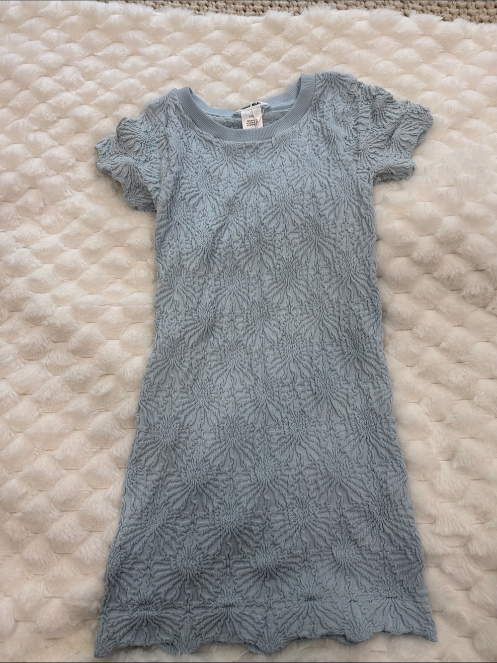 Katie J NYC Light Blue Textured Short Sleeve Knit Dress